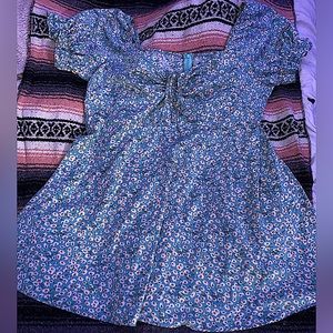 Floral, cyan summer dress! Lightweight, zip-up, princess cut sleeve.